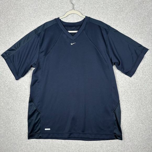 Nike Dri Fit Jersey Mens XL Center Swoosh Hoop Tech Short Sleeve V-Neck 2004 Y2K - Picture 1 of 10